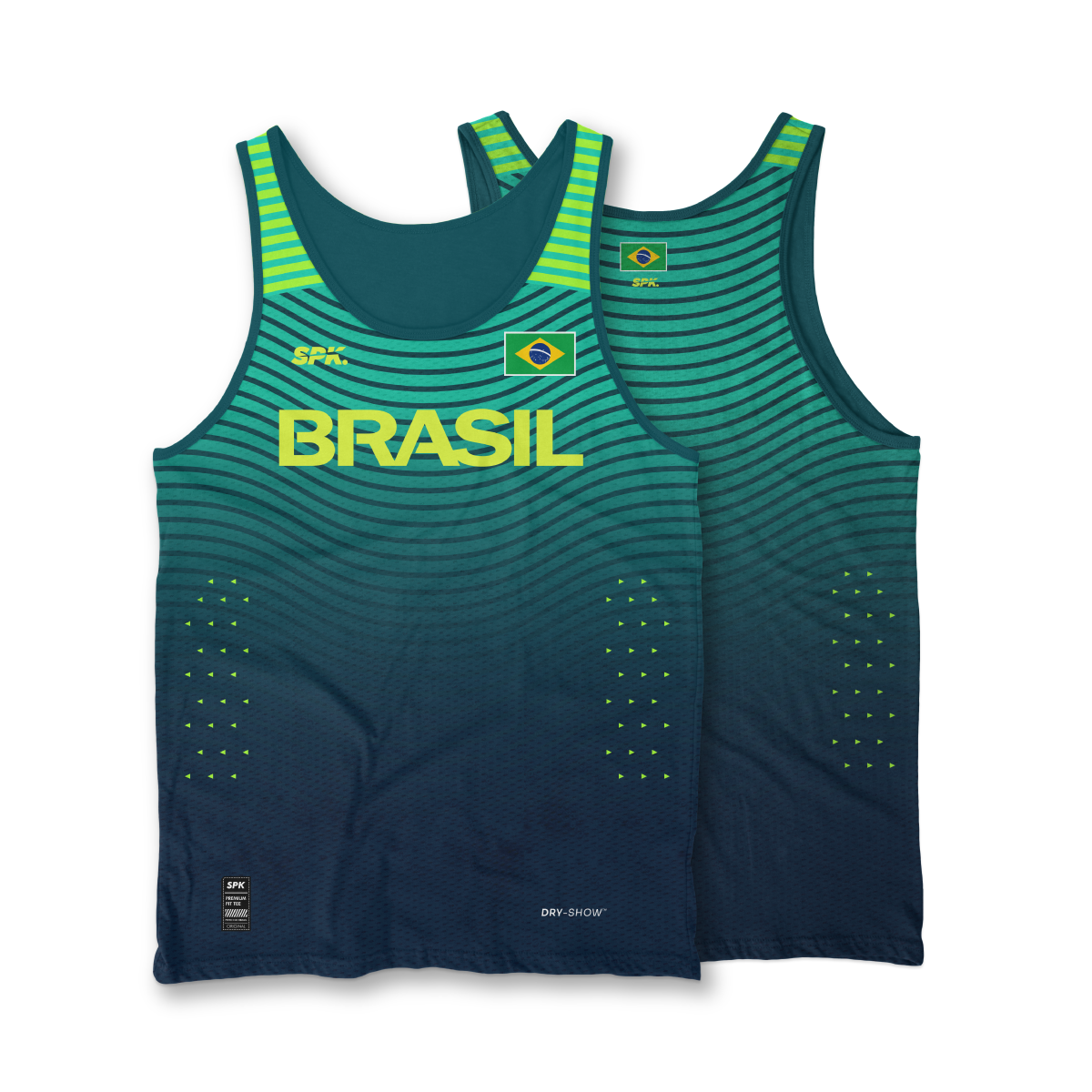 Camiseta Regata Corrida Maratona Running Brasil Proteção Uv - Azul/Verde  Florescente
