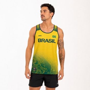 Regata Corrida Maratona Running Brasil Raiz 2026 Proteção UV – Amarela/Verde