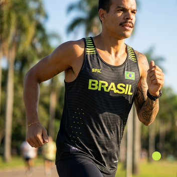 Camiseta Regata Corrida Maratona Running Brasil Proteção Uv - Preta/Verde