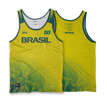 Regata Corrida Maratona Running Brasil Raiz 2026 Proteção UV – Amarela/Verde
