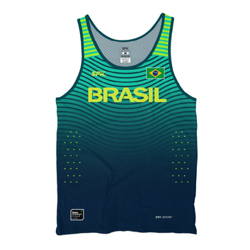 Kit 2 Camisetas Regata Corrida Maratona Brasil & Jamaica Proteção UV+ Azul/Verde e Amarelo/Preto