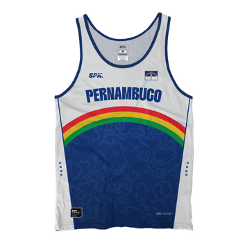 Camiseta Regata Corrida Maratona Running Pernambuco Team - Branco/Azul Marinho