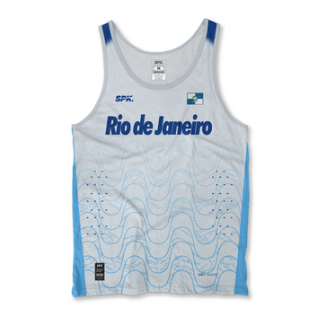 Camiseta Regata Corrida Maratona Running Rio de Janeiro Team - Branco/Azul