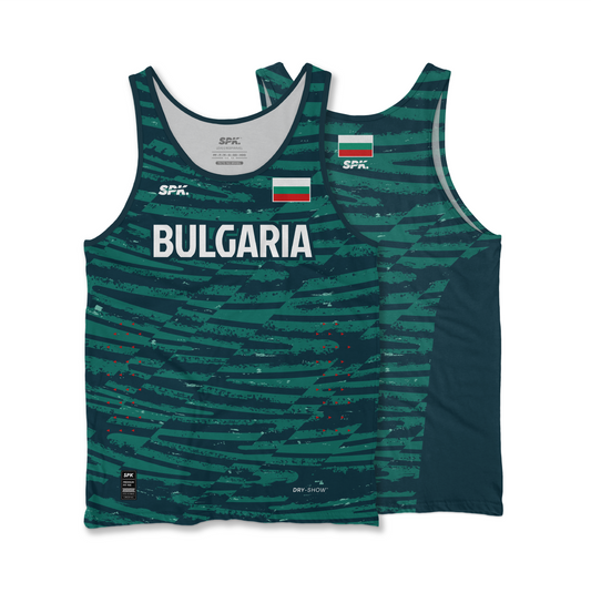 Camiseta Regata Corrida Maratona Atletismo Running Bulgária 2023 Proteção Uv - Verde/Azul