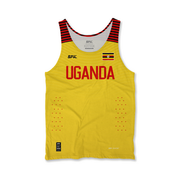 Camiseta Regata Corrida Maratona Atletismo Running Uganda 2019 Proteção Uv - Amarela/Vermelho