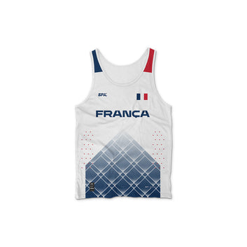 Camiseta Regata Corrida Maratona Atletismo Running França 22 Proteção Uv - Branca/Azul
