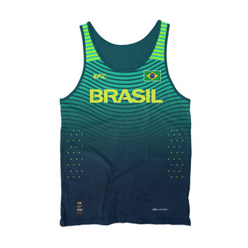 Camiseta Regata Corrida Maratona Running Brasil Proteção Uv - Azul/Verde Florescente