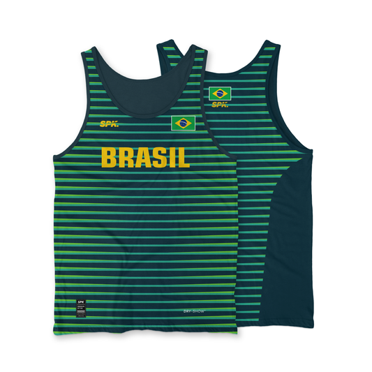 Camiseta Regata Corrida Maratona Atletismo Running Brasil Tóquio 21 Proteção Uv - Verde/Amarela