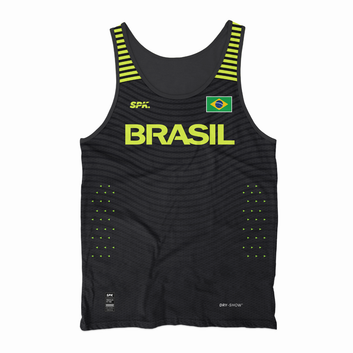 Camiseta Regata Corrida Maratona Running Brasil Proteção Uv - Preta/Verde